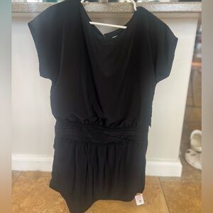 BCBGeneration Black Pleated Wrap Dress with Dolman Cap Sleeves